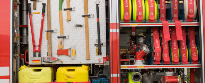 Fire fighting supplies in a fire truck