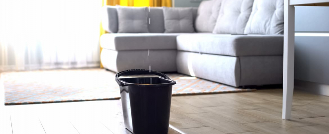 A basket placed in a room with the roof leaked